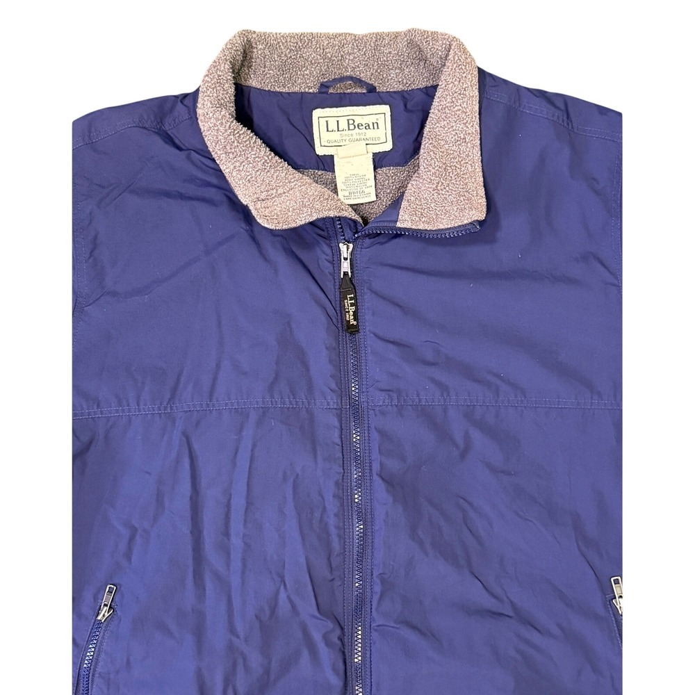LL Bean Mens‎ Windbreaker Jacket Blue Sherpa Fleece Lined Nylon Full Zip XL